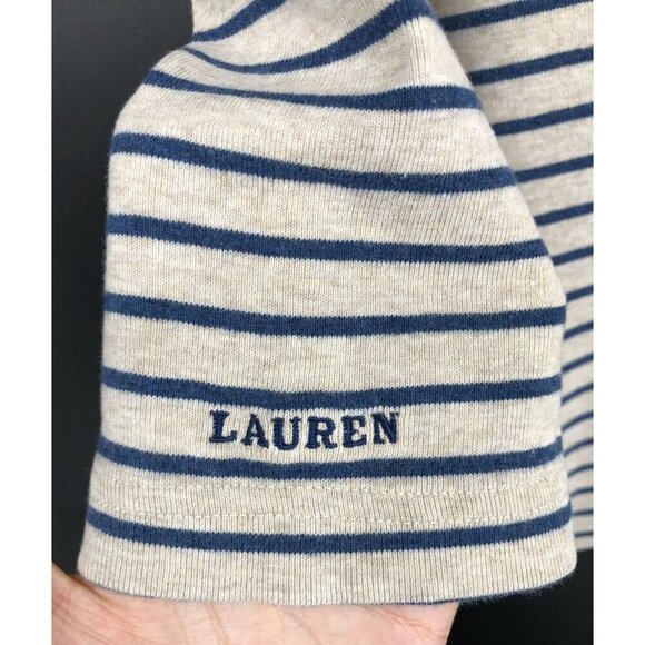 Lauren Ralph Lauren Women's Striped 3/4 Sleeve Top M Beige Blue Nautical Preppy - Picture 4 of 8